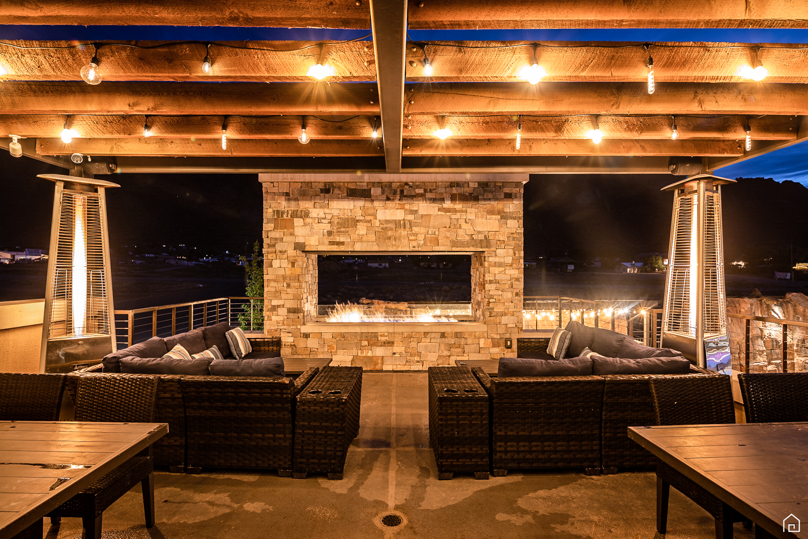 Outdoor Hangout Spot with Lighting and Gas Firepit