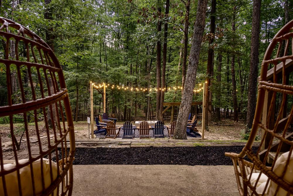 String lights in the forest at Family Haven