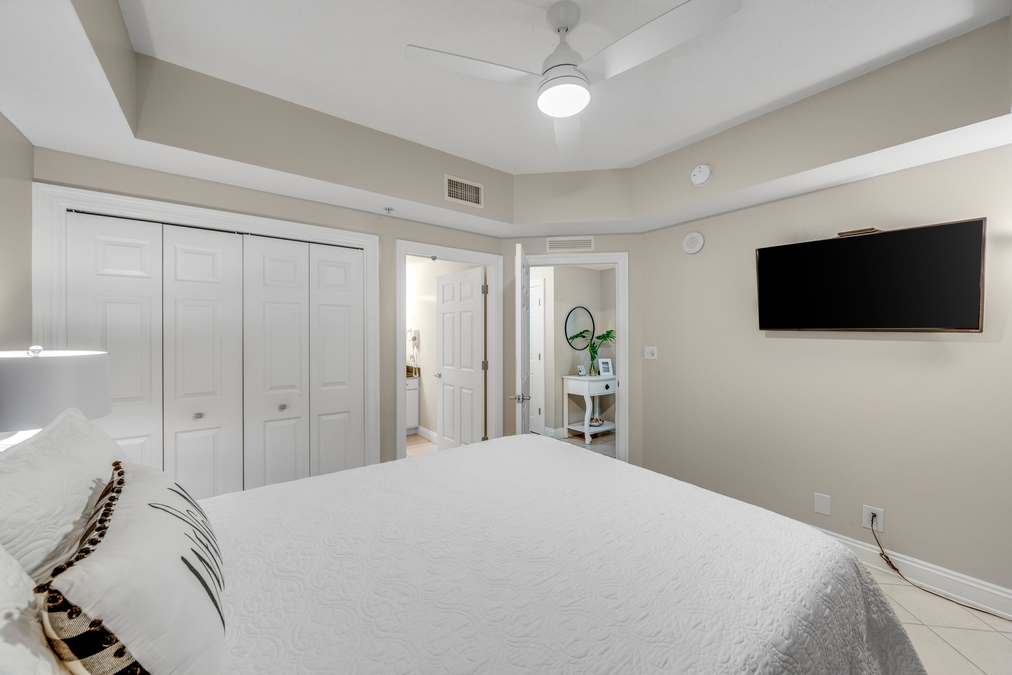 Bedroom with large TV and DirecTV