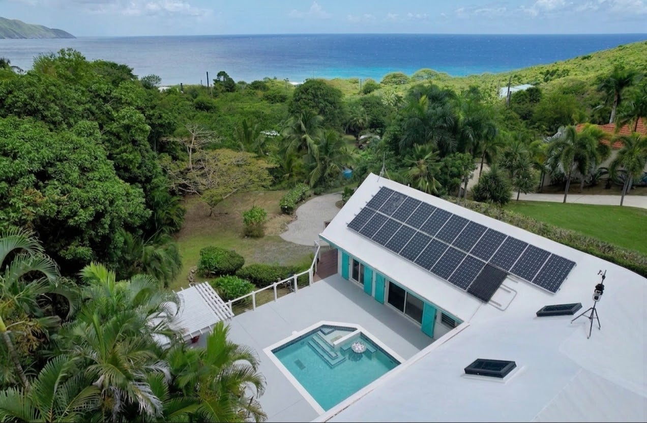 The L shape of the house around the pool makes entertaining a breeze! Solar, so you never lose power! 