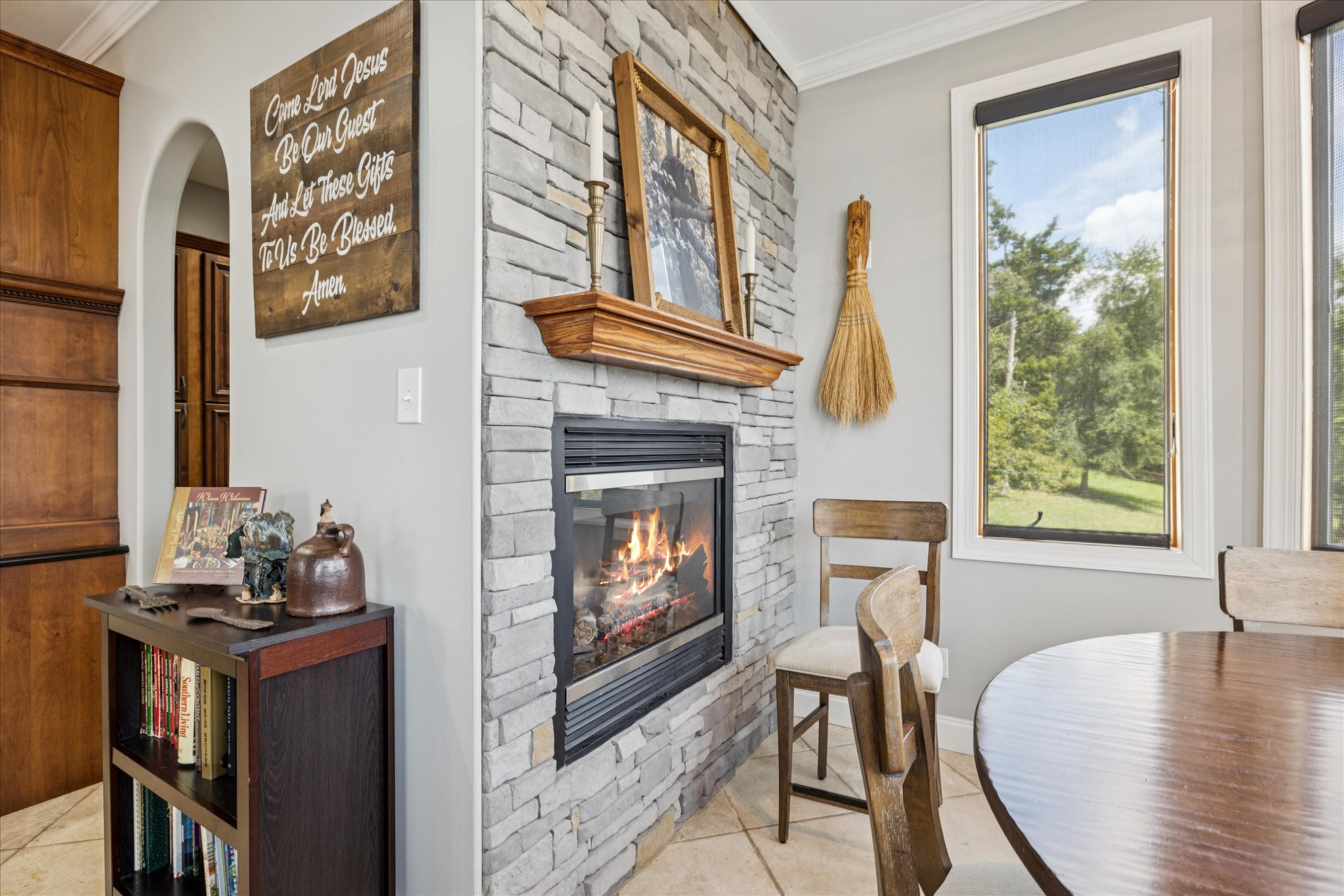 Propane Fireplace in the kitchen area