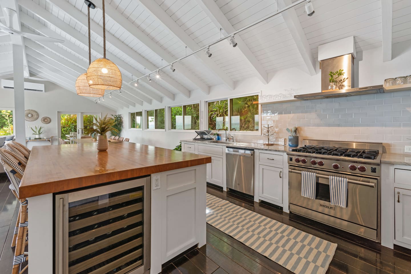 Chefs kitchen with wine fridge and large island