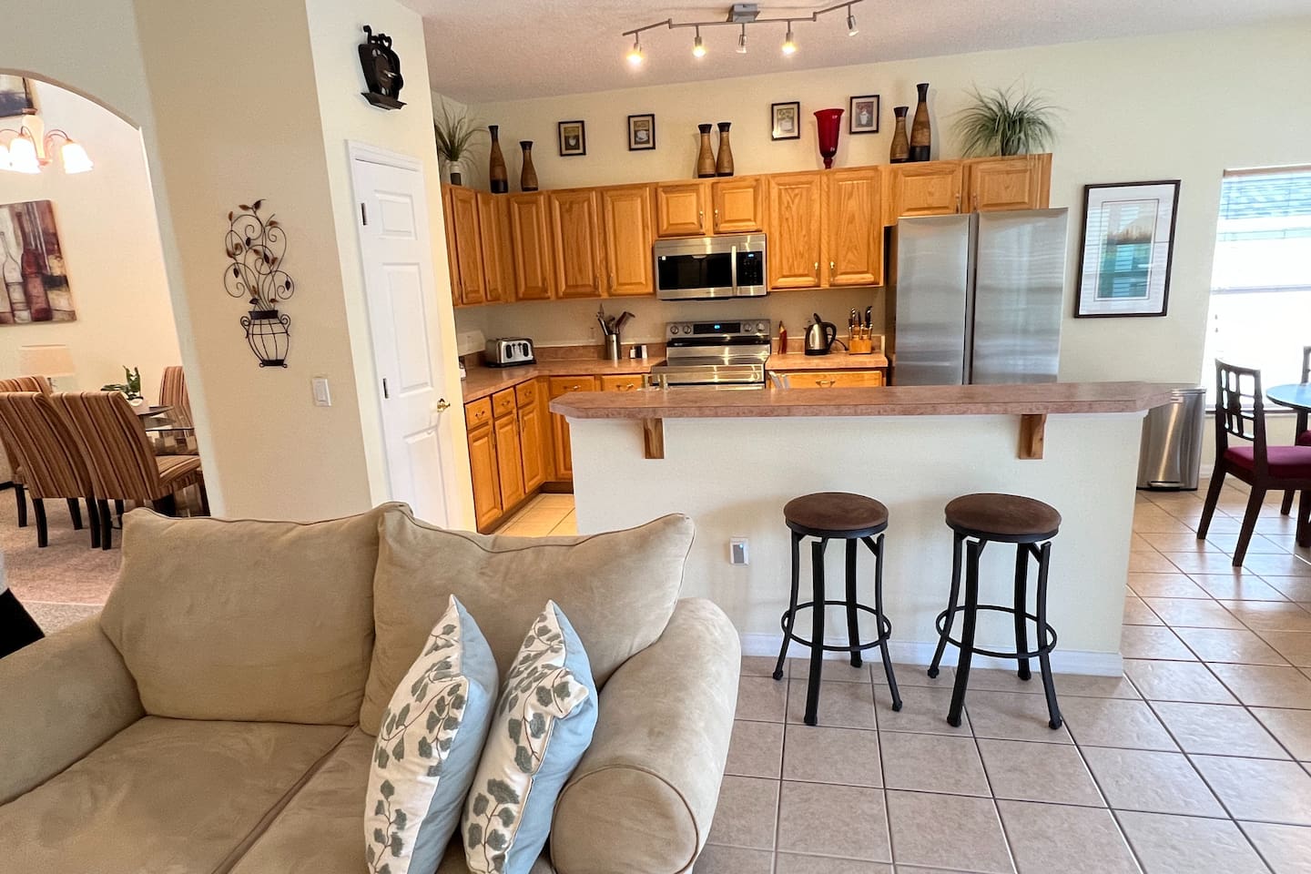 Kitchen connected to Living Room 2 with Smart TV & Dining Area 2