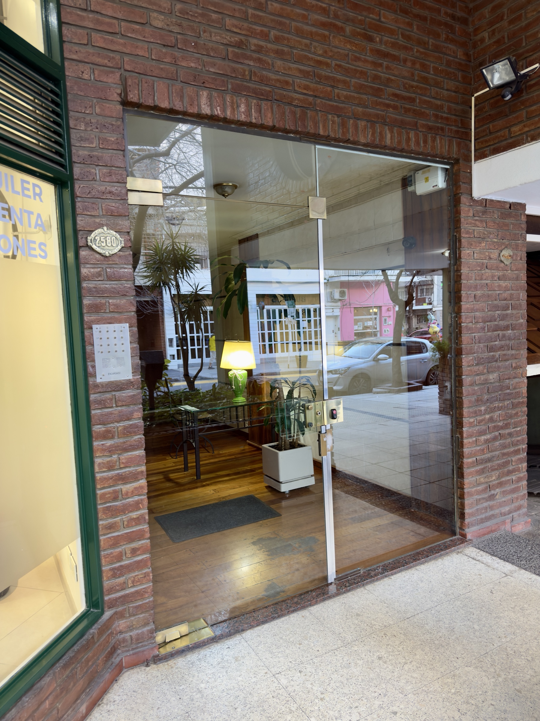 Street-level entrance to the Echeverría building in Belgrano.