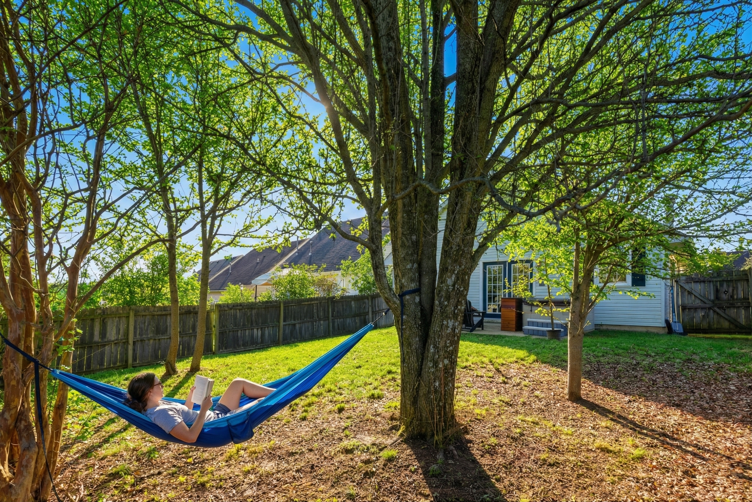 Unwind with a good book under the shade in the hammock.
