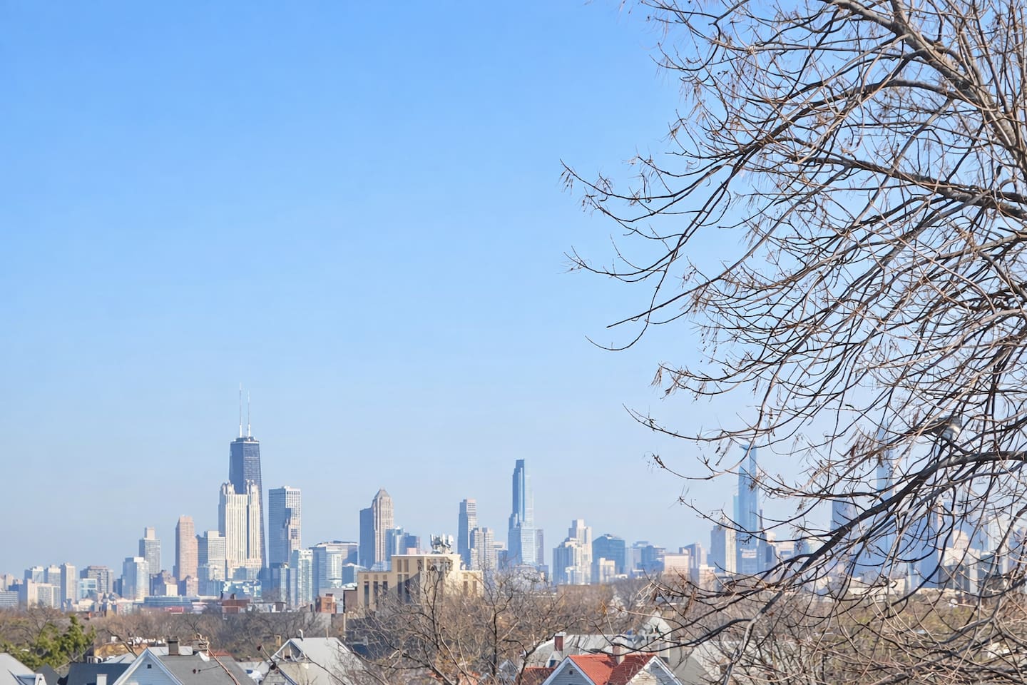 Beautiful Chicago skyline view from the top front bedroom.