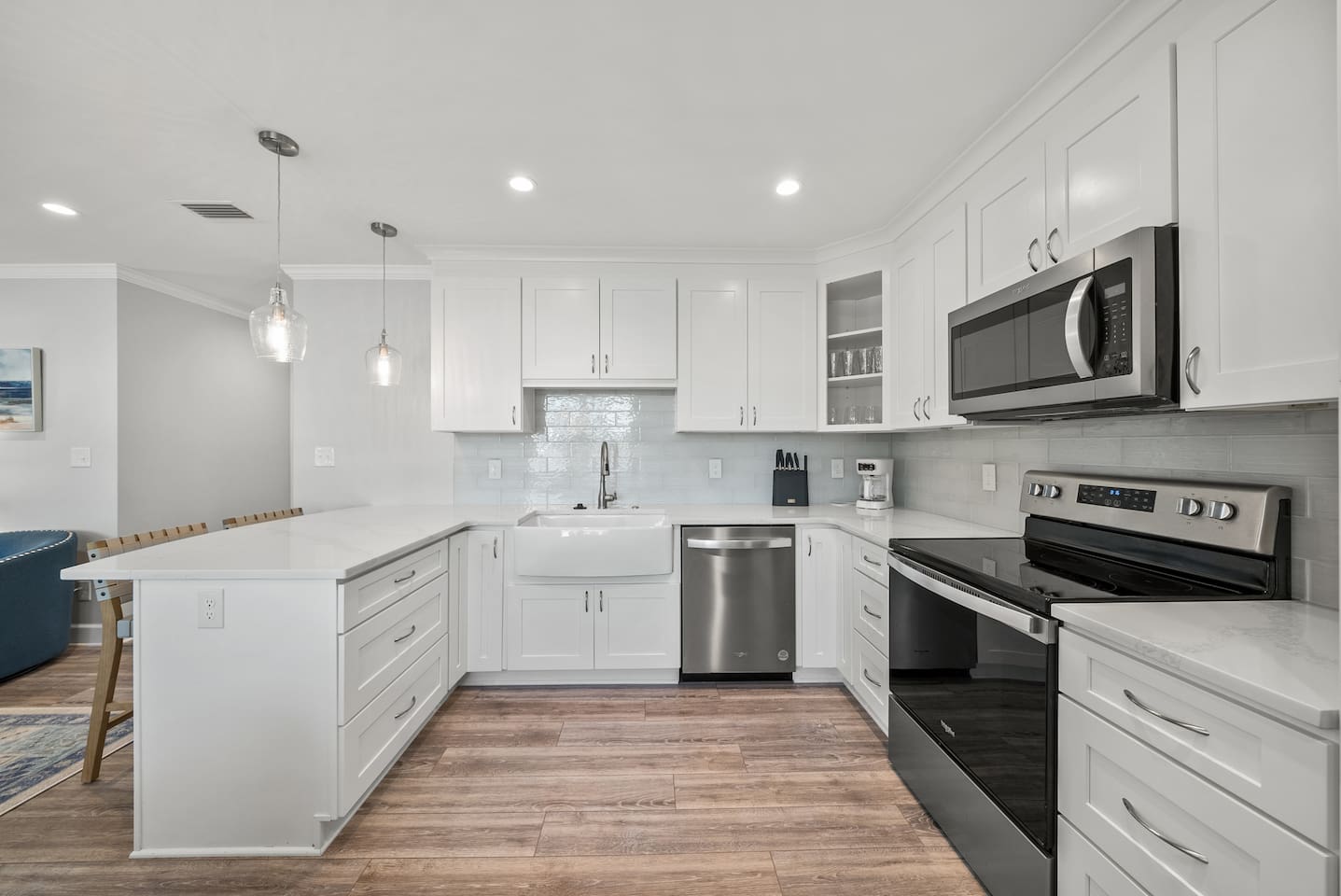 Open concept kitchen of Unit B. 