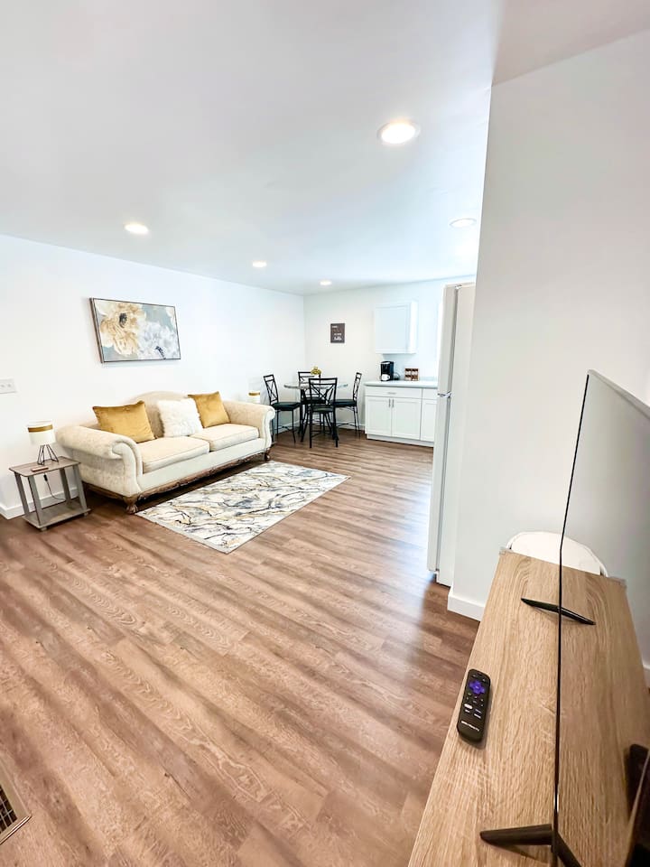 Spacious living area with cozy seating.
