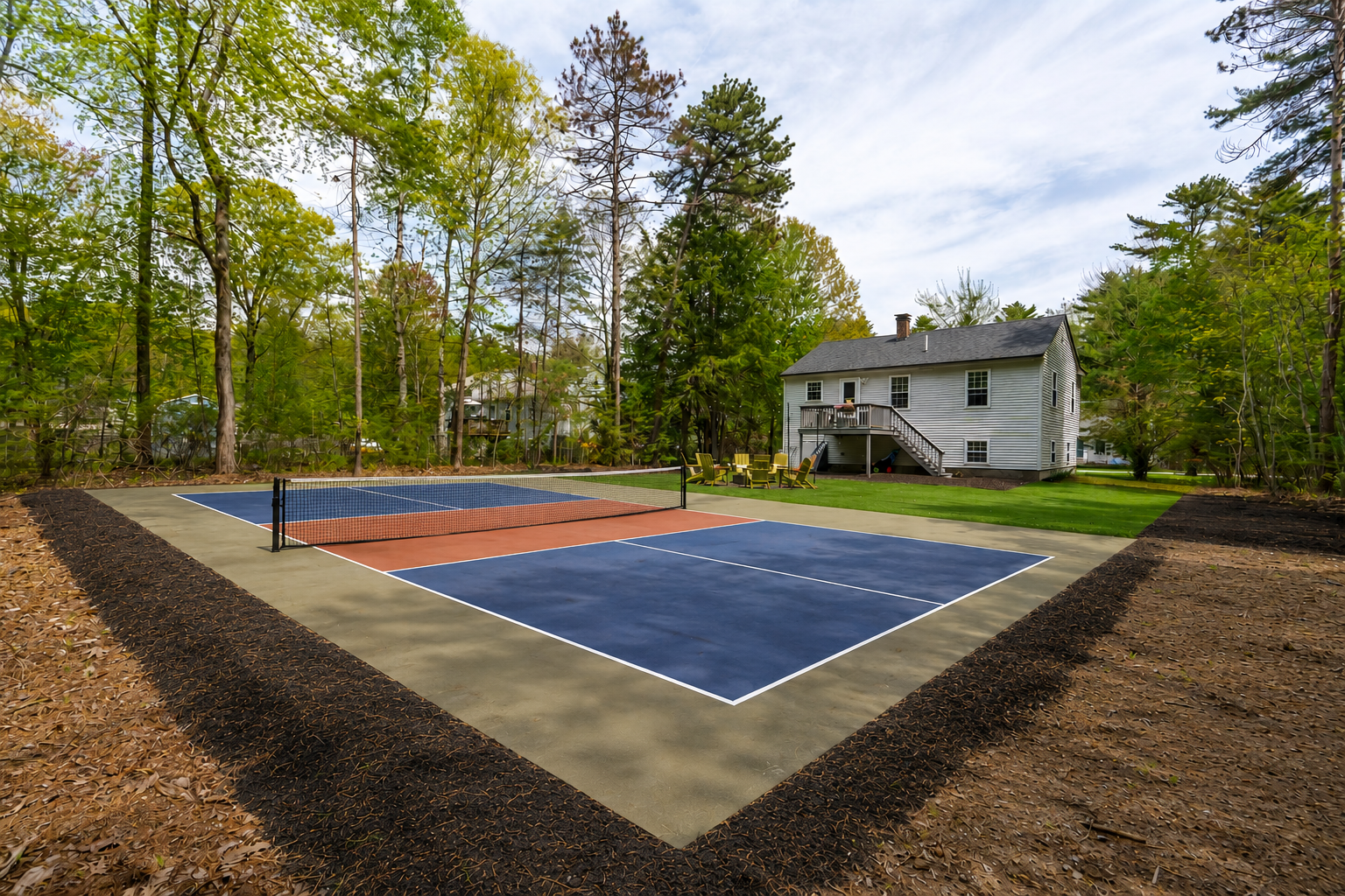This is rendering of the pickleball court and may not exactly match the court on site as it was photographed before the court was completed.