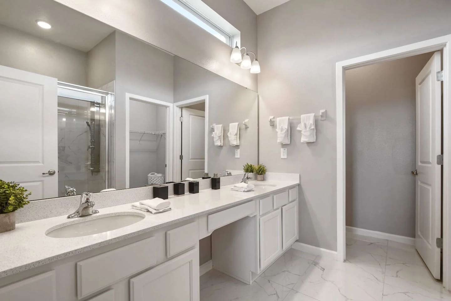 Full Bathroom with Walk In Closet and Custom Rain Shower