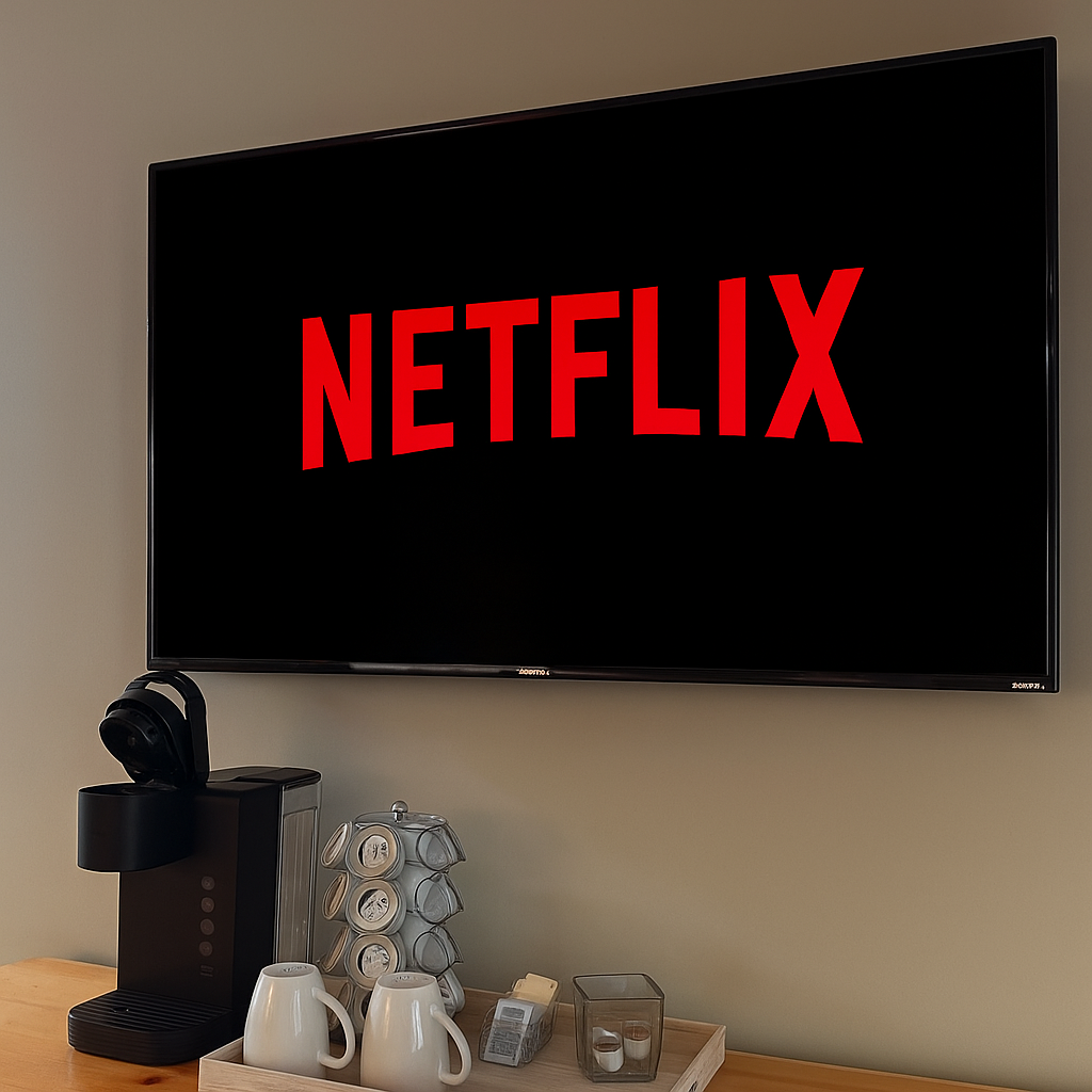 Kick back with a fresh cup of coffee and your favorite shows on Netflix. Enjoy premium streaming on a wall-mounted smart TV.