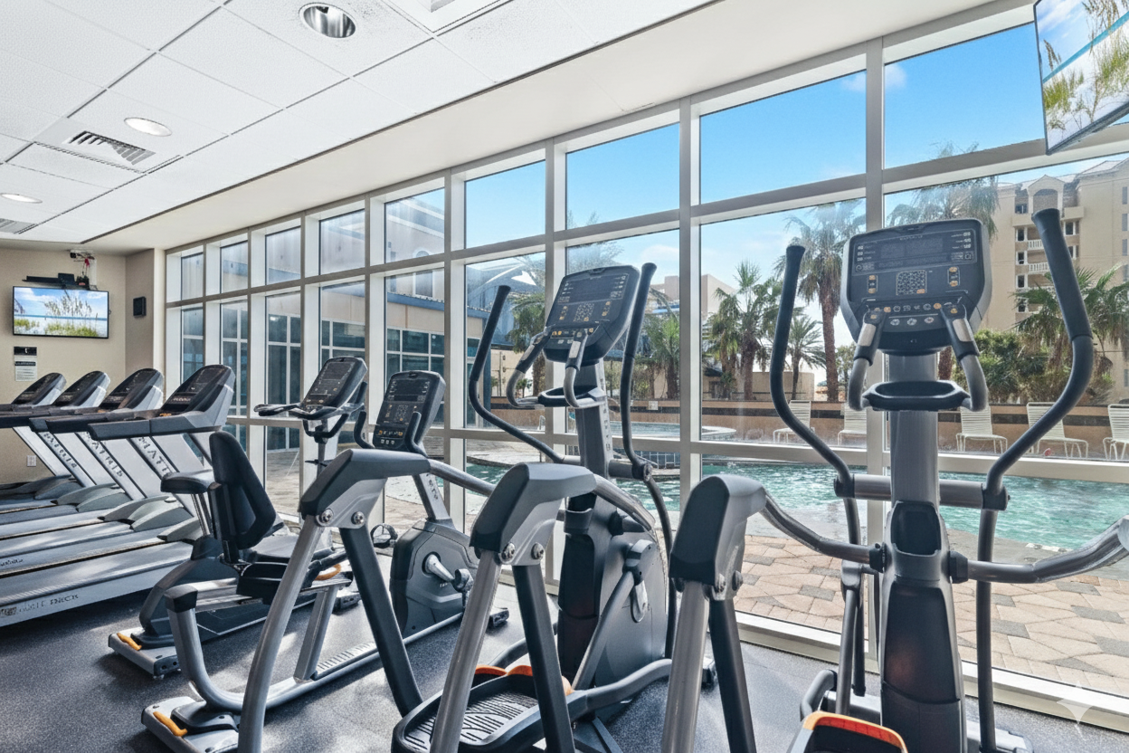 Stay active during your vacation in our fitness center with stunning ocean views.  Your well-being is our priority.