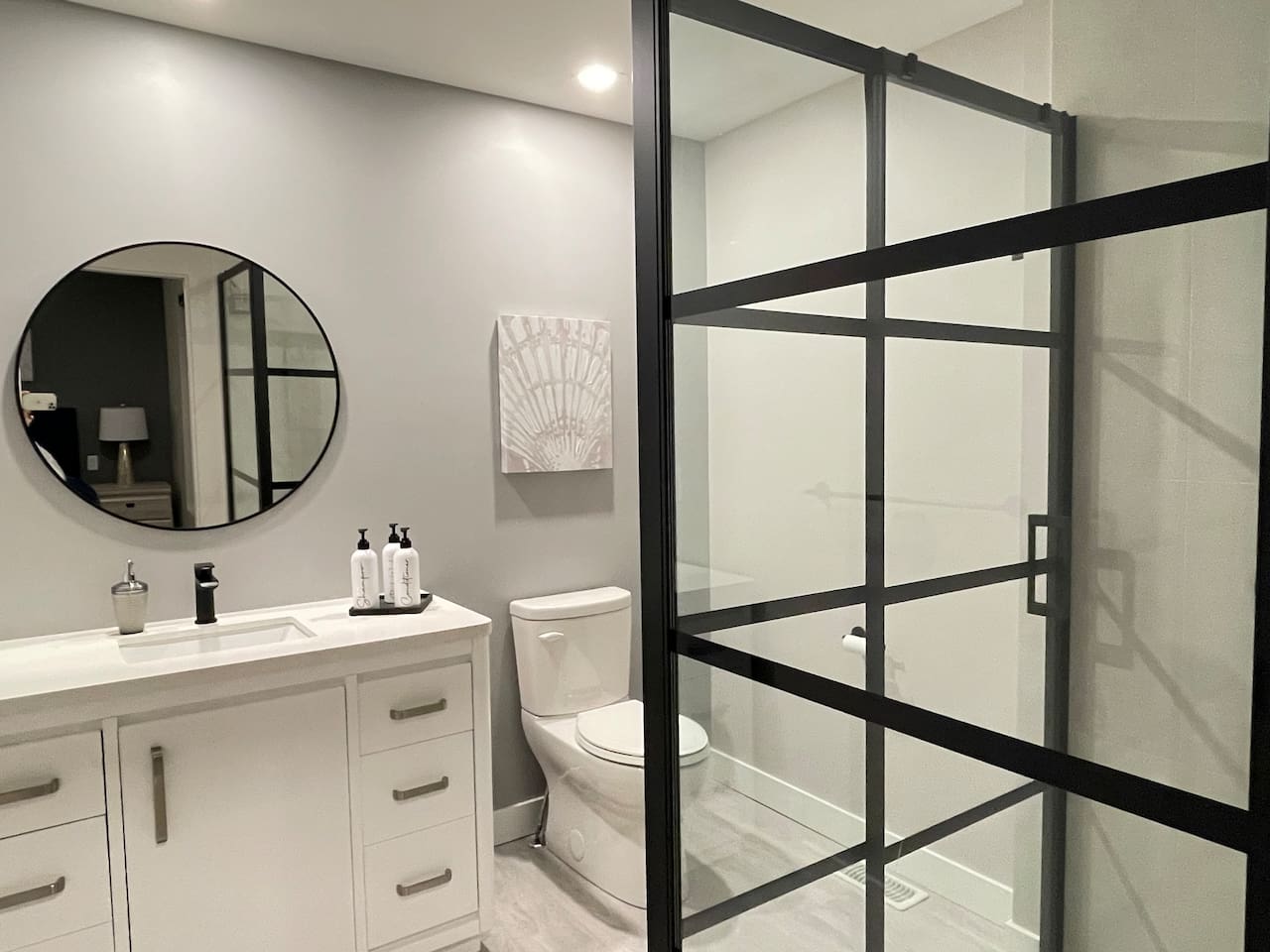 Queen Bedroom - Ensuite Bathroom. Waterfall Shower. Shampoo. Conditioner. Body Wash. 