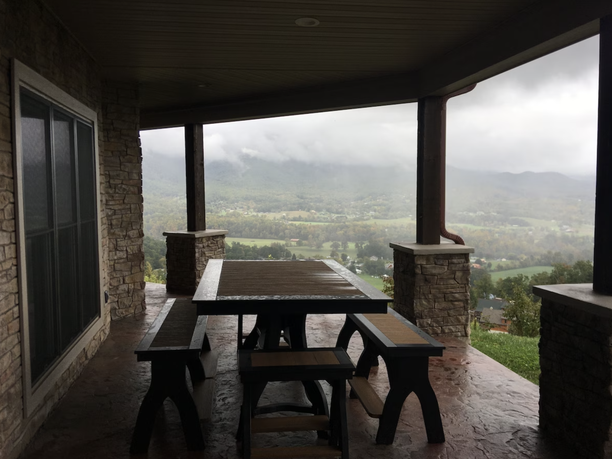 The patio wraps around the side of the Chalet, with seating for midday snacks or meals outside (When the weather permits!)