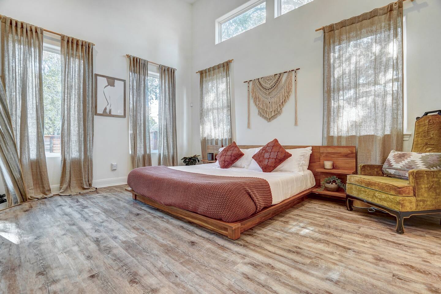 Boho style master bedroom with King bed