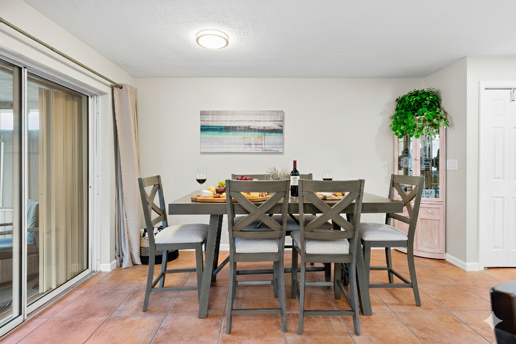 Indoor dining space is plentiful.