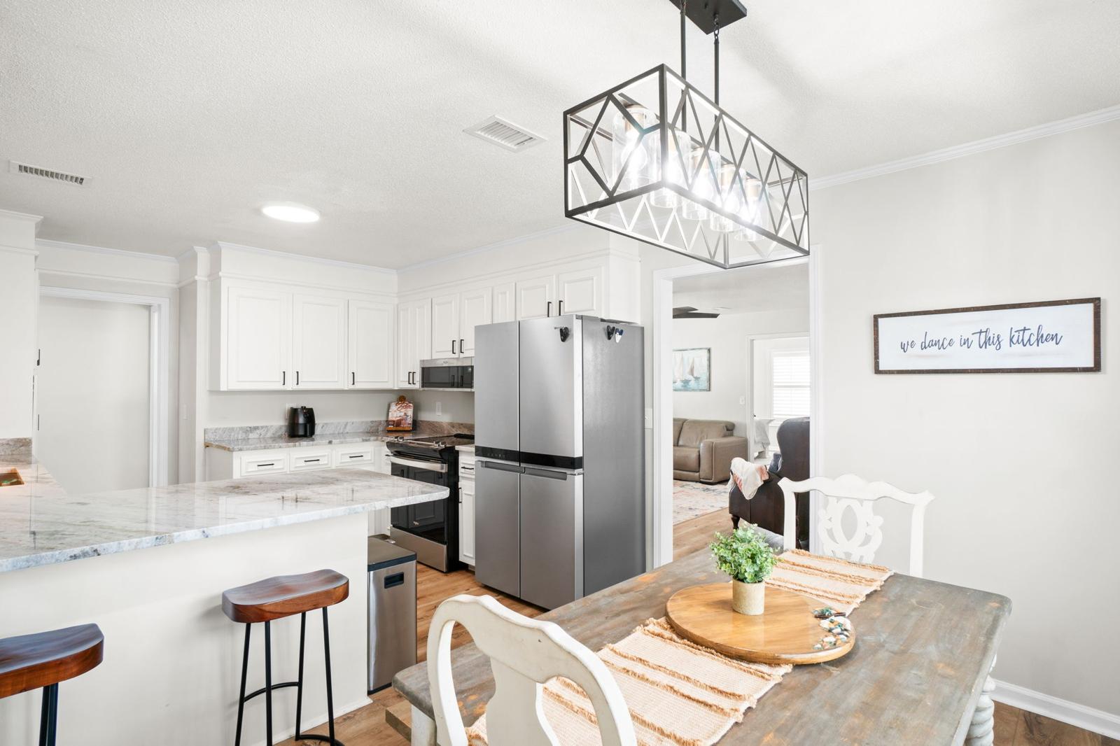 Kitchen and dining areas

