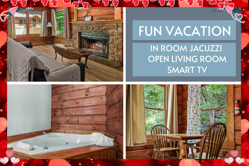 Enjoy a fun Hill Country getaway with an in-room jacuzzi, open living area, and smart TV.
