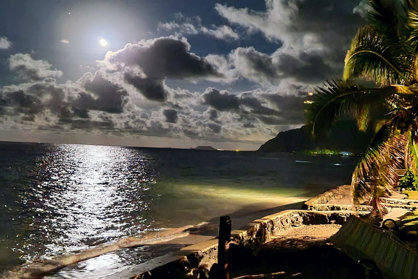 Moonrise and Jupiter from backyard's oceanfront garden and private beach