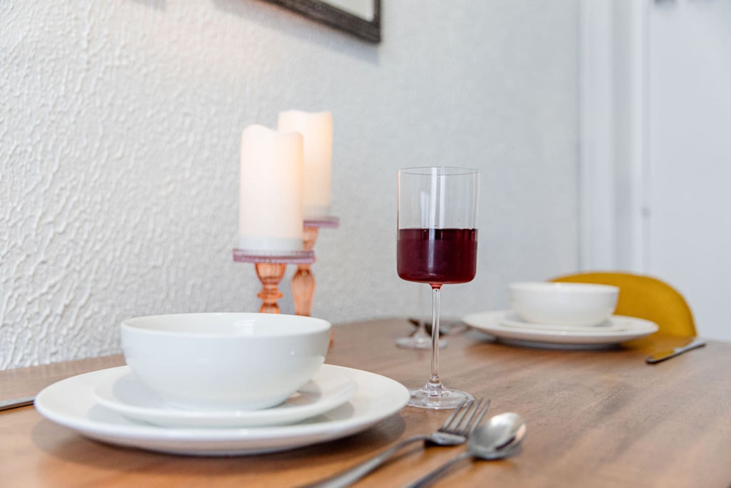 Cozy dining area for two, perfect for intimate meals or casual gatherings.



