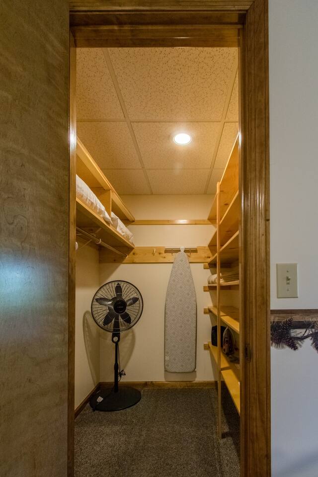Spacious closet. Extra pillows, blankets, the iron, ironing board, etc. are in here.