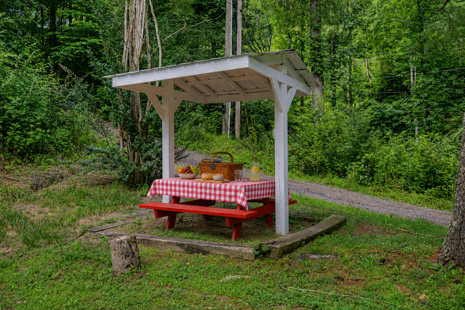 Outdoor Dining Area: Savor meals al fresco under the shade of trees at this charming picnic spot!