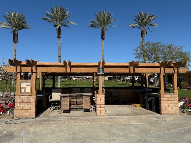 Communal pool dining area