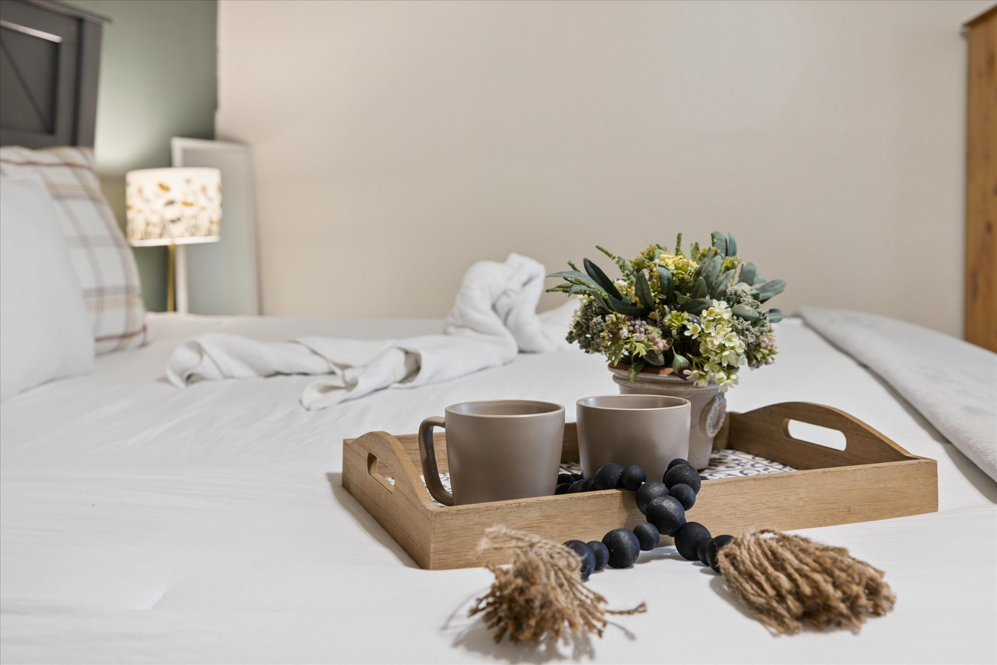 King bedroom with coffee bar and ensuite bathroom