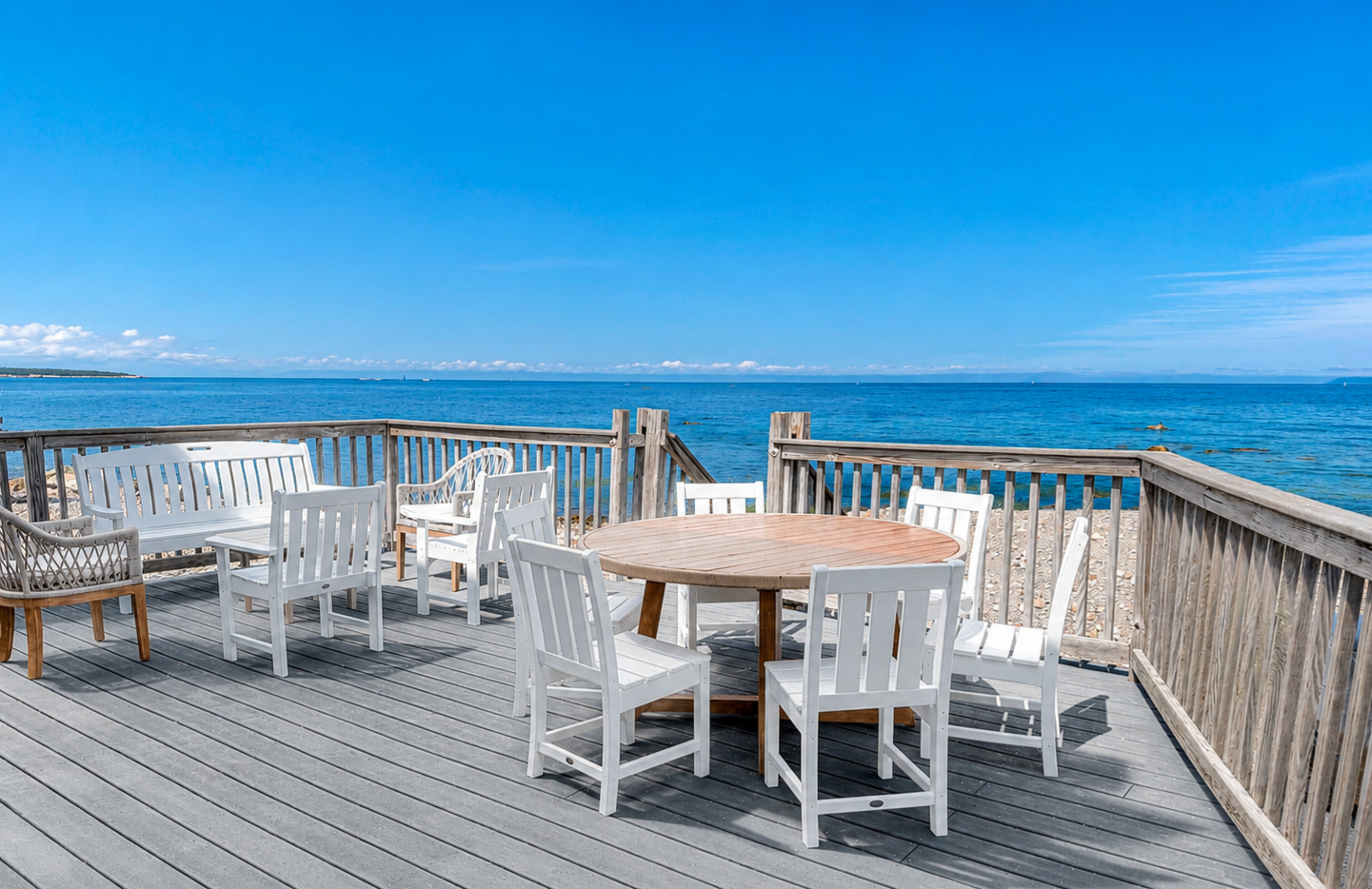 Dine, unwind, and take in sweeping ocean views from the spacious waterfront deck.