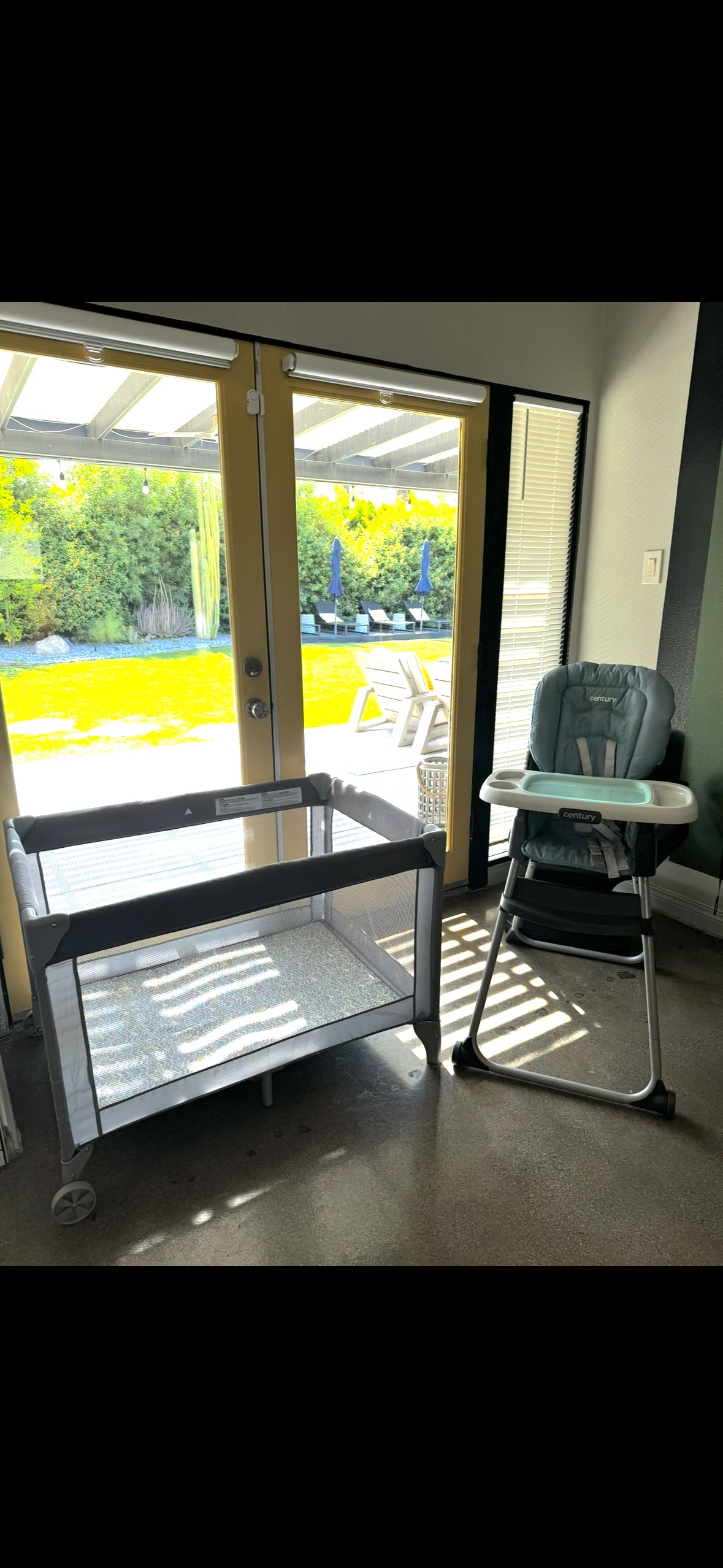 High chair, and TWO pack and play cribs provided at the home. 