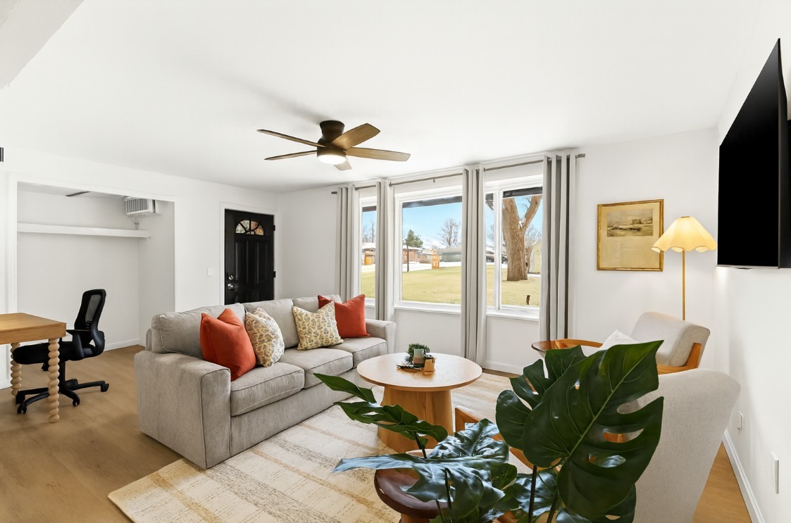 Enjoy stylish decor and natural light with a view of the gazebo and picnic area right outside.