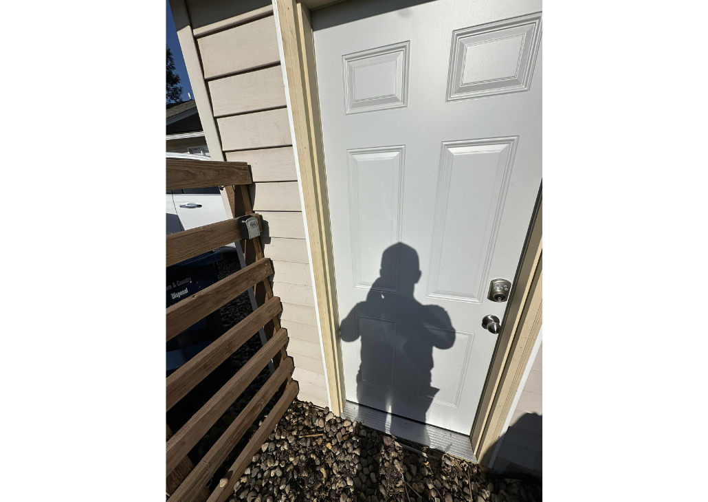 East side garage door entrance.