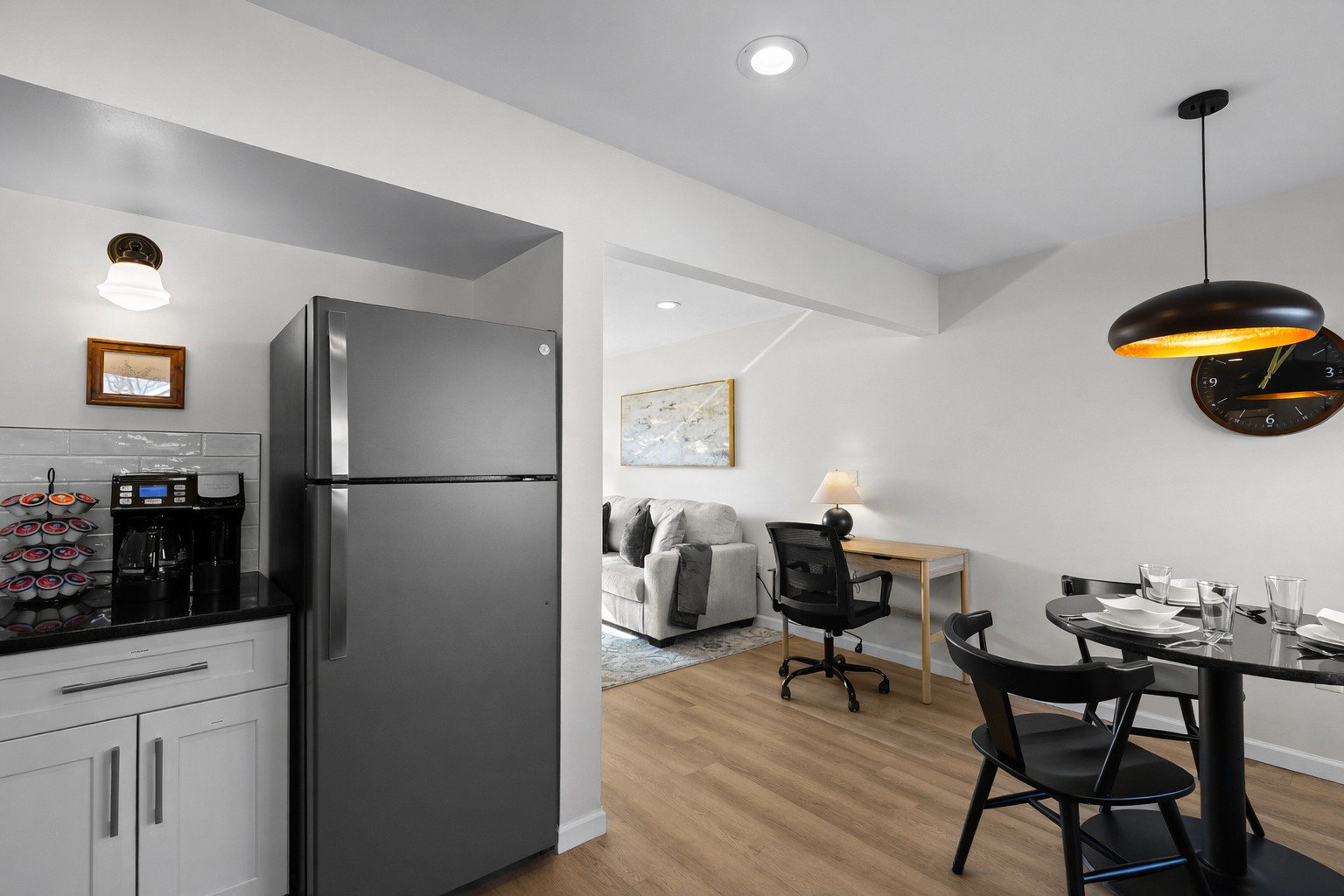 Open-concept layout connecting the kitchen, dining, and living areas—designed for comfort, functionality, and an easy, relaxed stay.