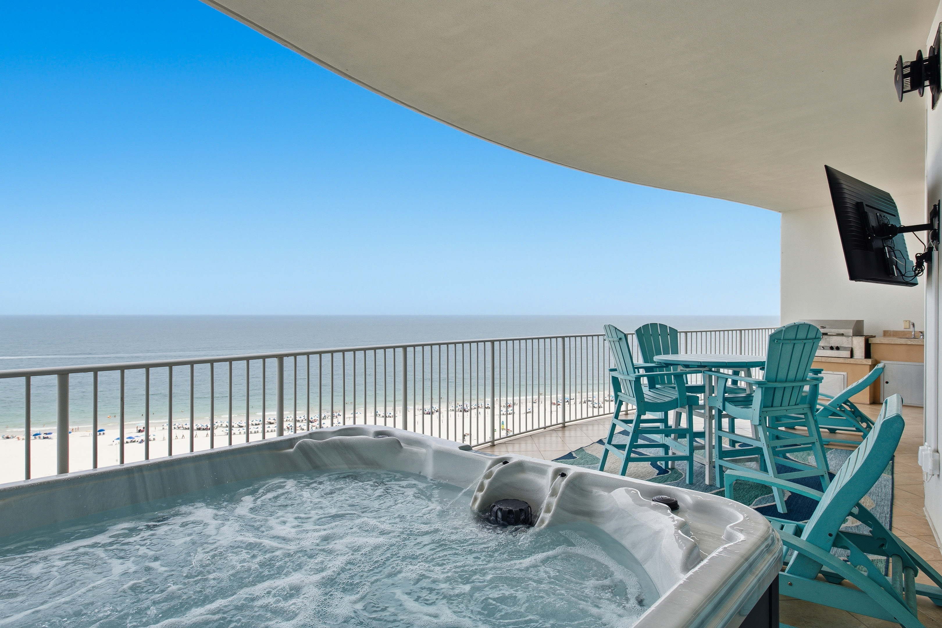 Private balcony with hot tub, grill, TV