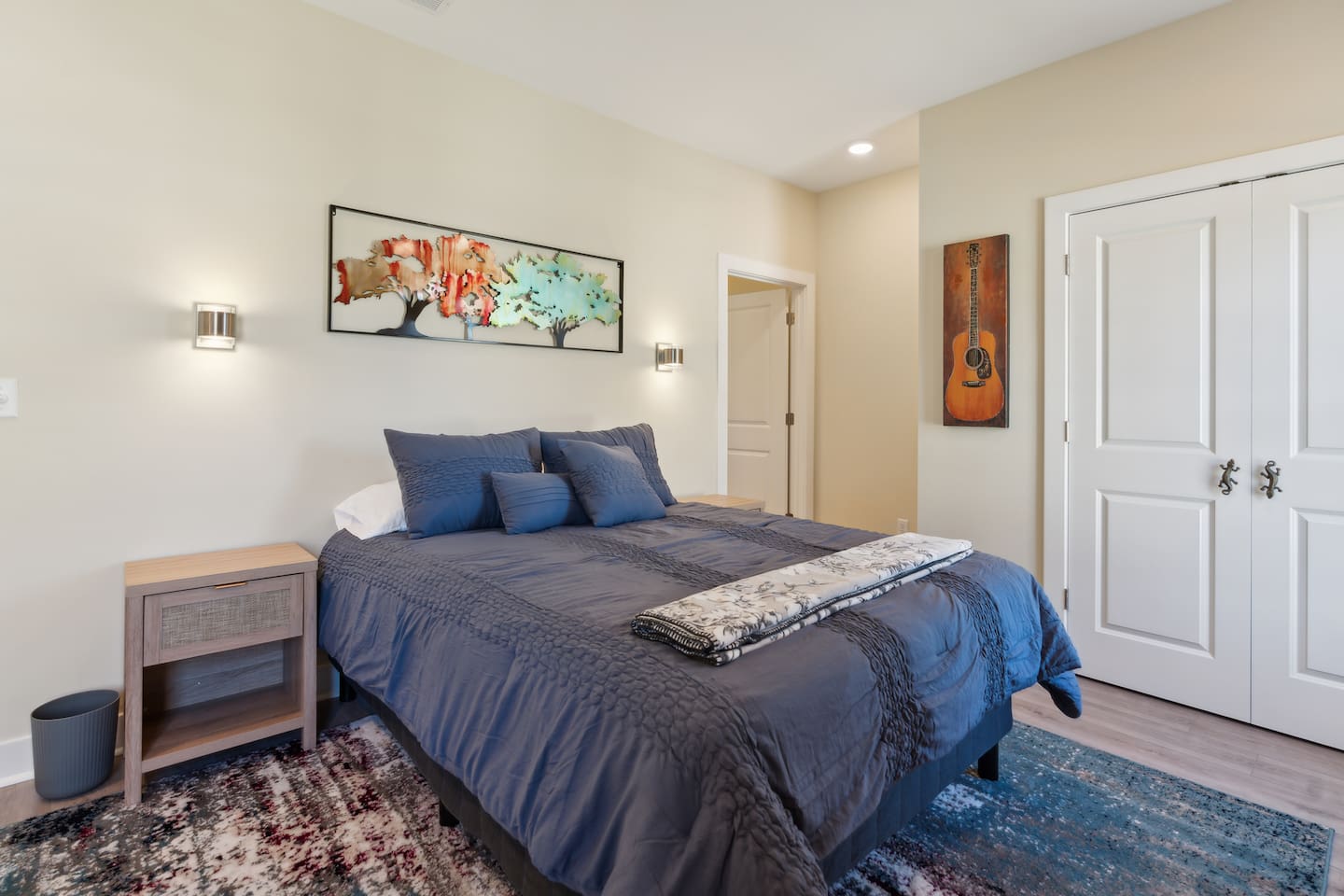 Primary bedroom w/ensuite full bathroom. Black out blinds in both bedrooms help ensure a restful night's sleep.