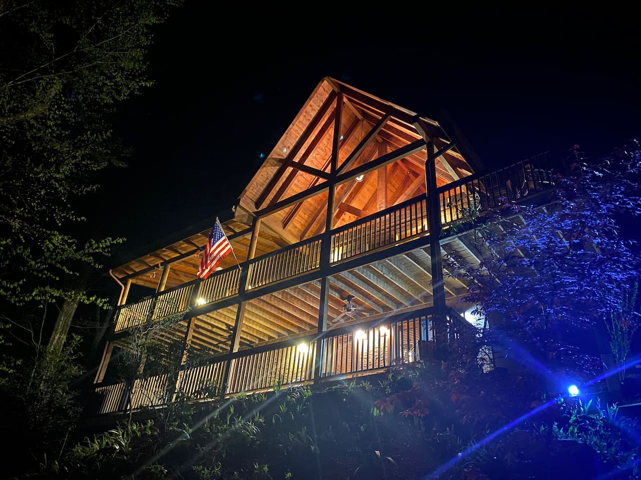 From the fire pit view looking up towards the beautiful cabin