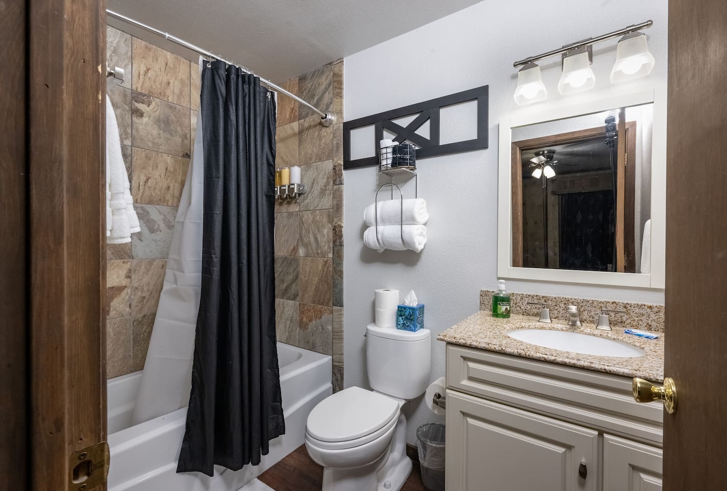 Bathroom off bedroom #1 with shampoo, conditioner and body wash provided