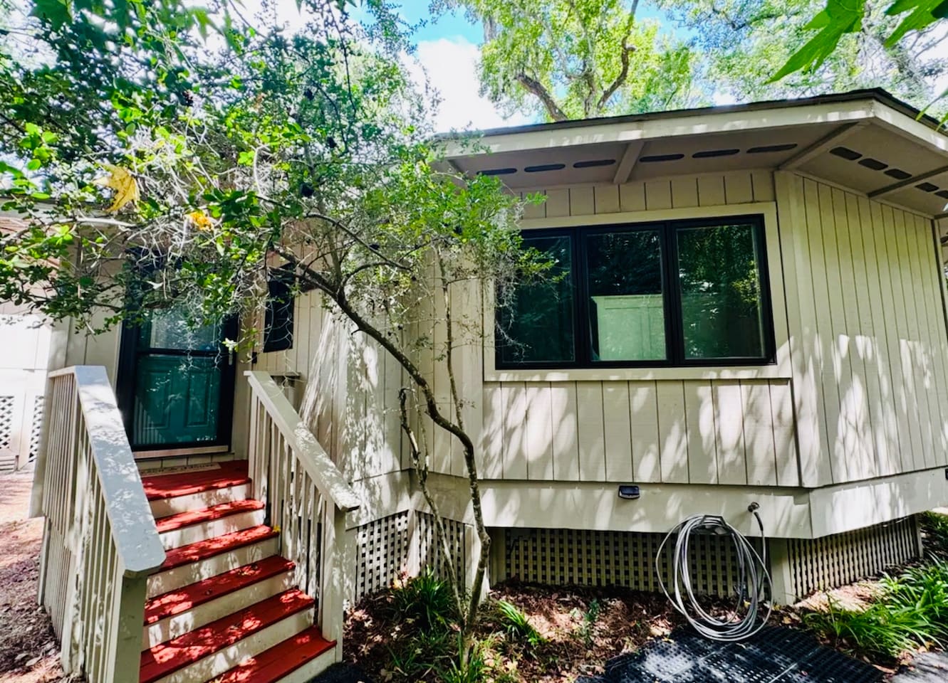 Steps up to the bungalow