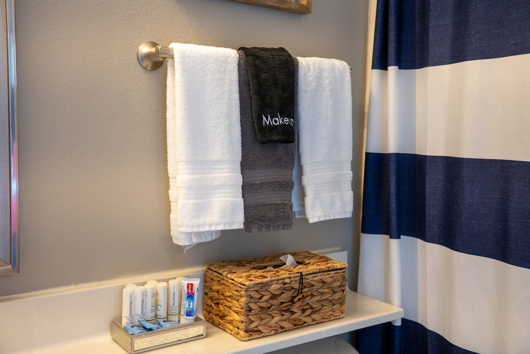 Makeup washcloths and towels provided