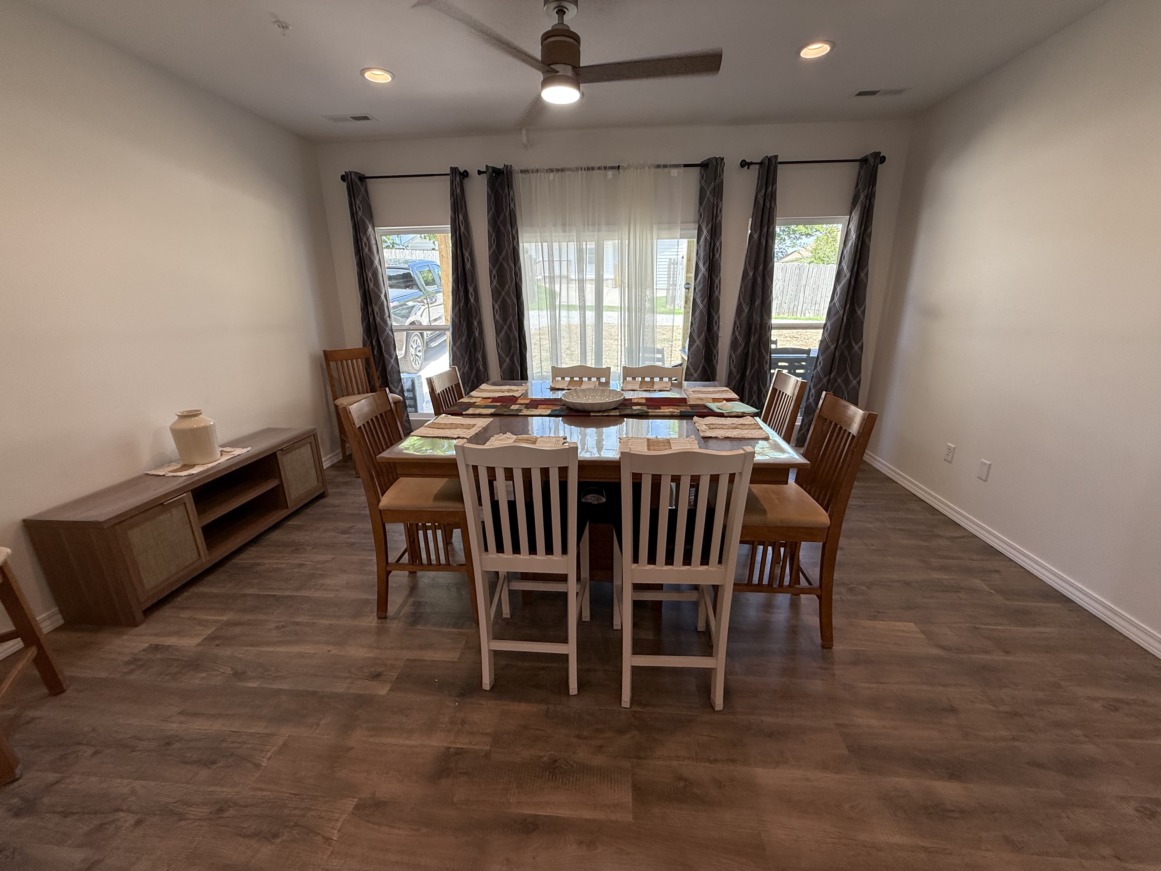 Dining room with sliding door to patio with more dining space