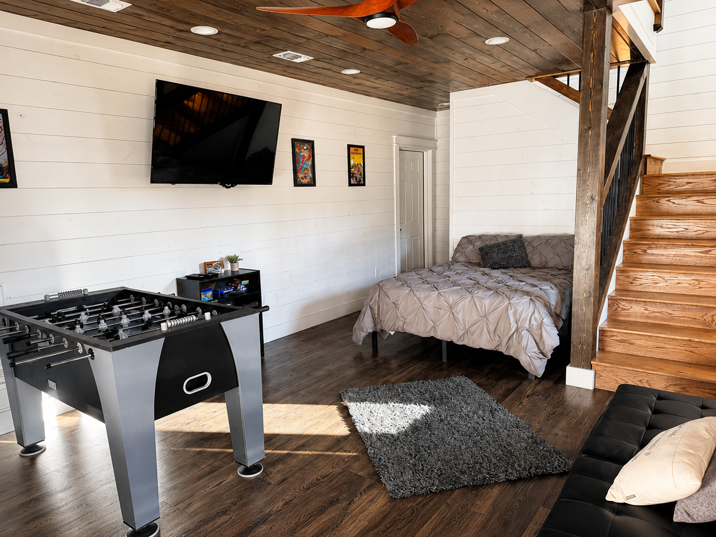 Game Room/Basement | Queen bed, foosball & additional seating. Separate from the bunk room