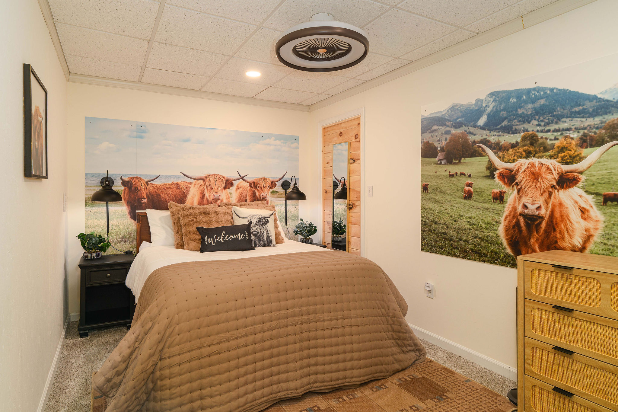 Highland Cow Bedroom — Charming farmhouse vibes with warm, earthy tones.