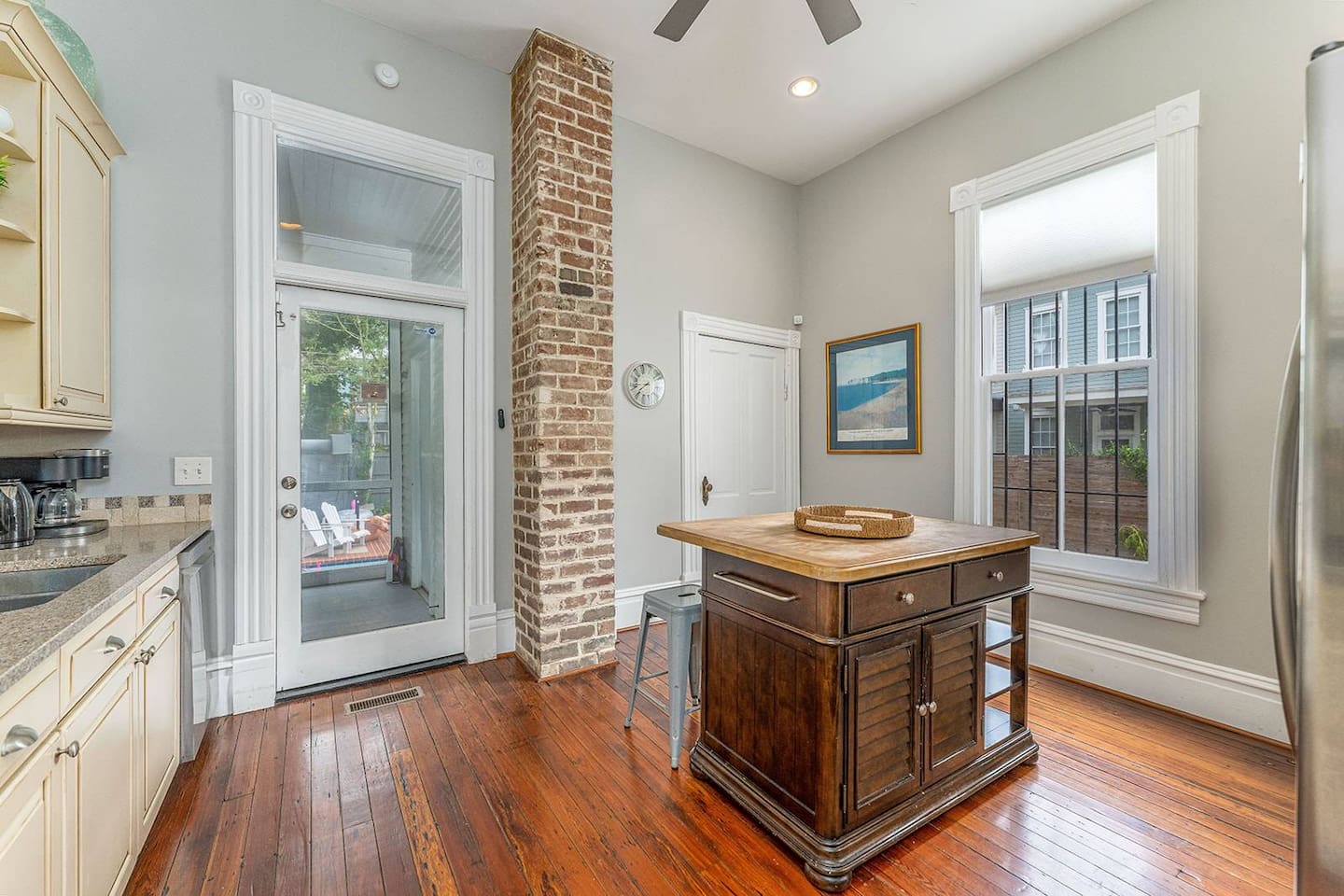 Bright, open kitchen with a new refrigerator (not pictured), wine fridge, and all of the appliances you'd expect in a high-end rental.  Gas stovetop and ample counter space to let the cook in your crew to work his/her magic.