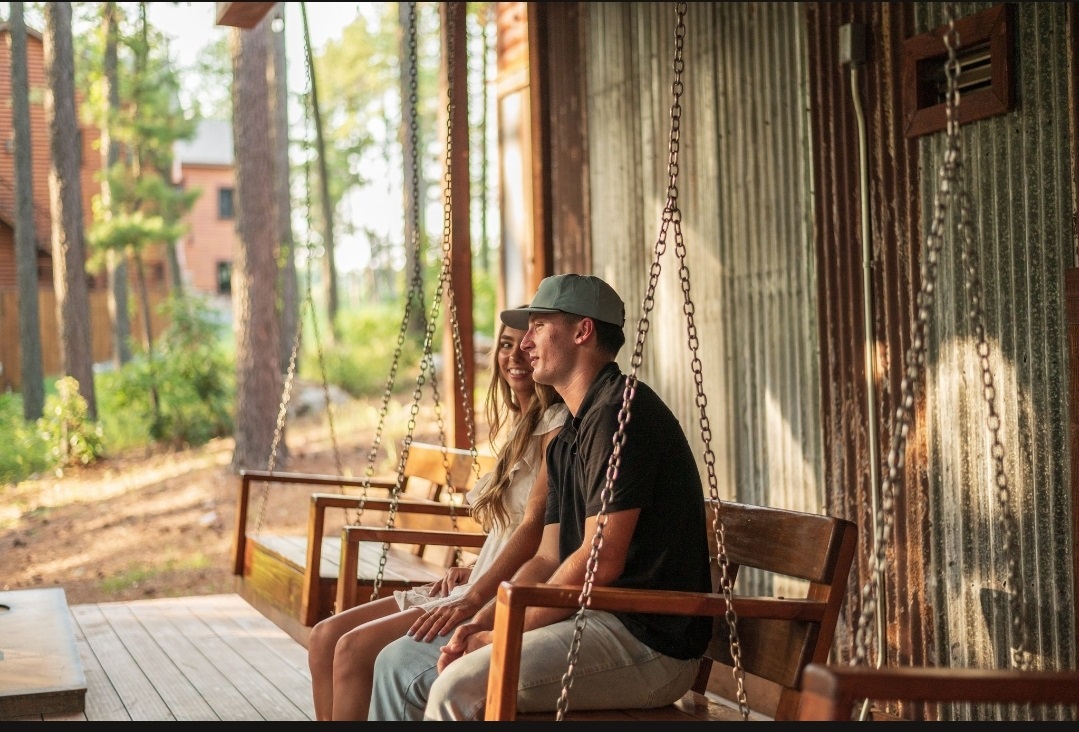 The custom swings are the perfect place for a chat and views from the lower deck.