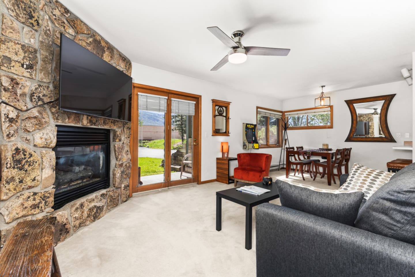 Living Room with Deck in Background
