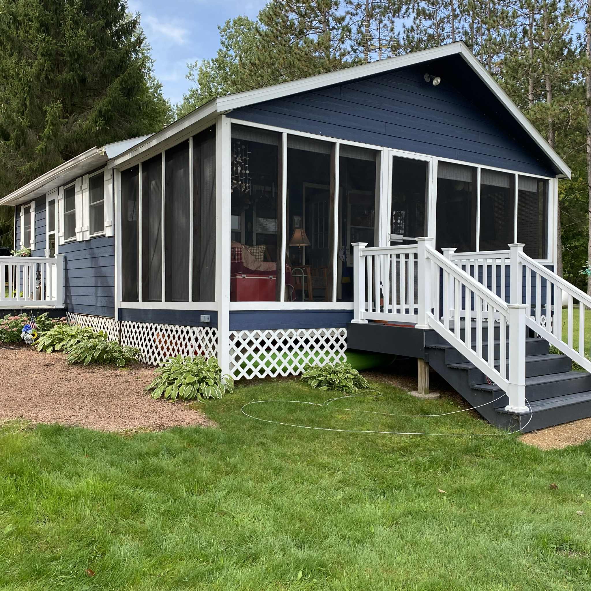 Lakeside view of the cabin
