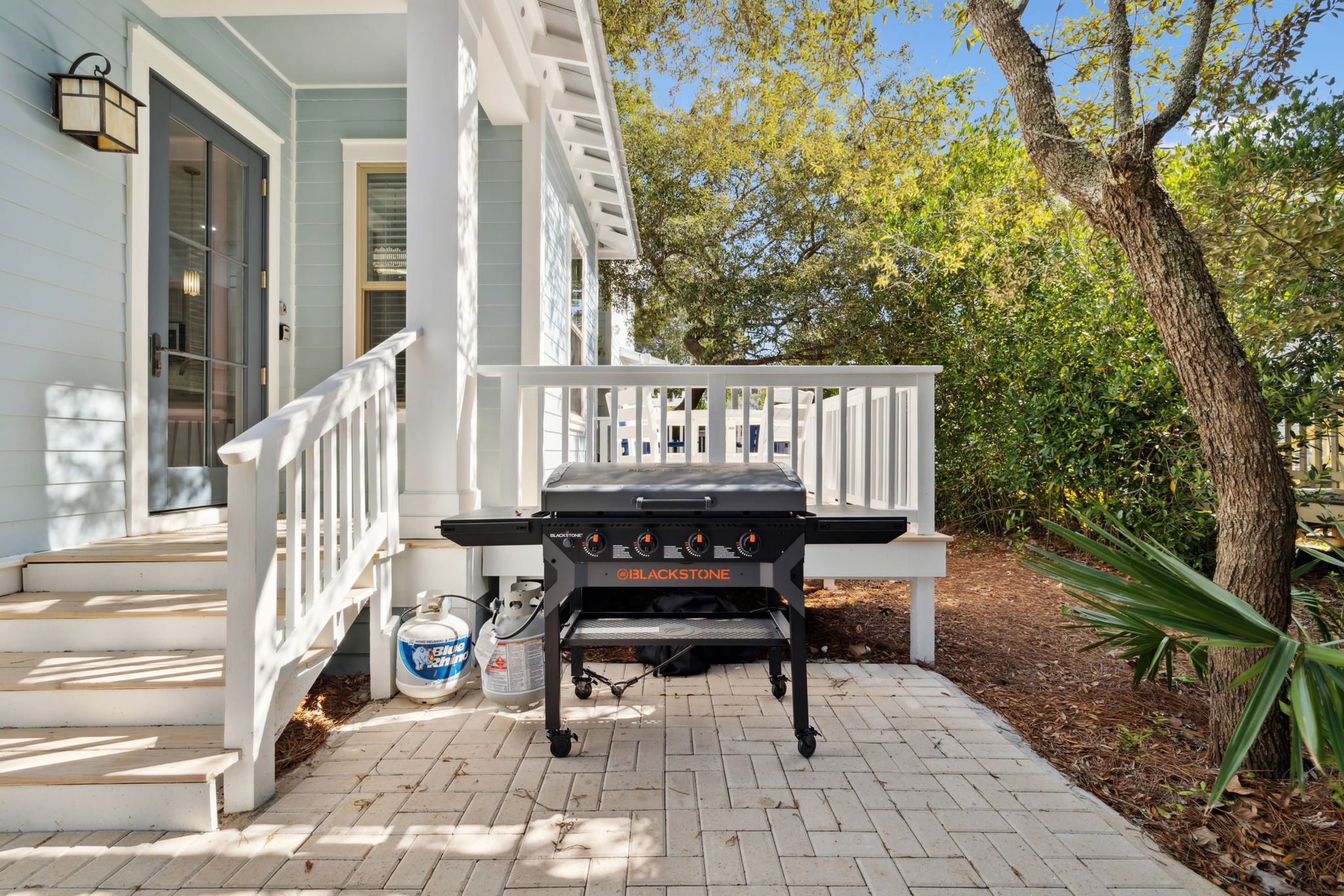 Backyard deck and grilling patio with Blackstone gas grill