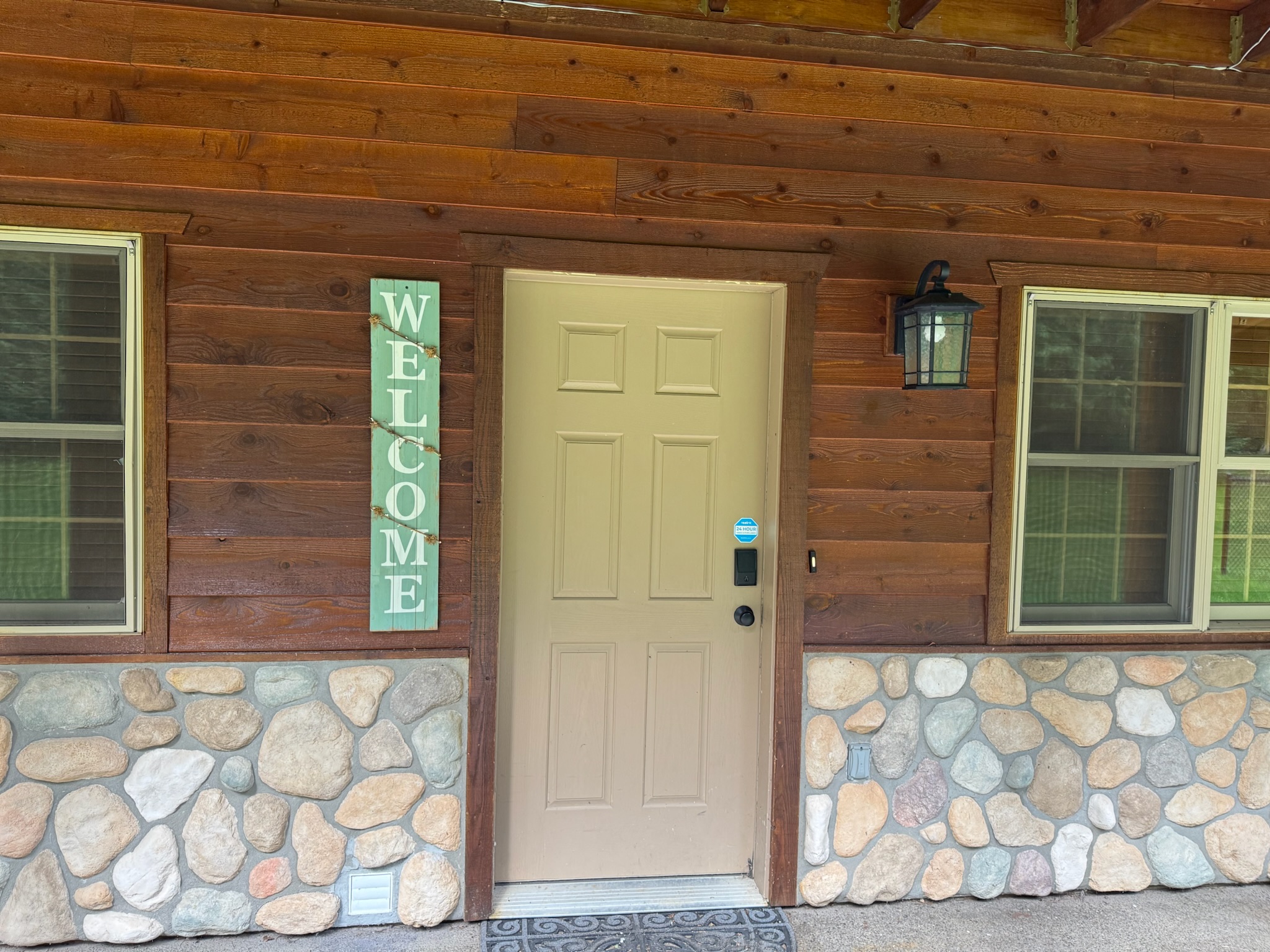 Access door is on backside of cabin, enter into downstairs
