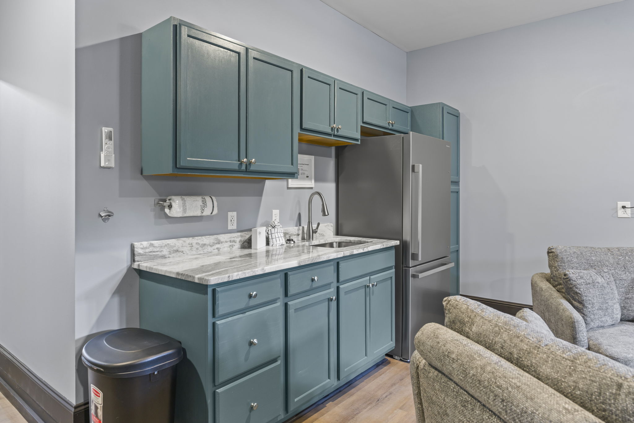 Take advantage of the downstairs wet bar with a full refrigerator and sink