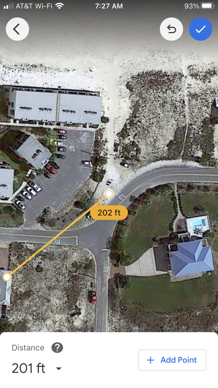 Distance from house to beach access via google earth